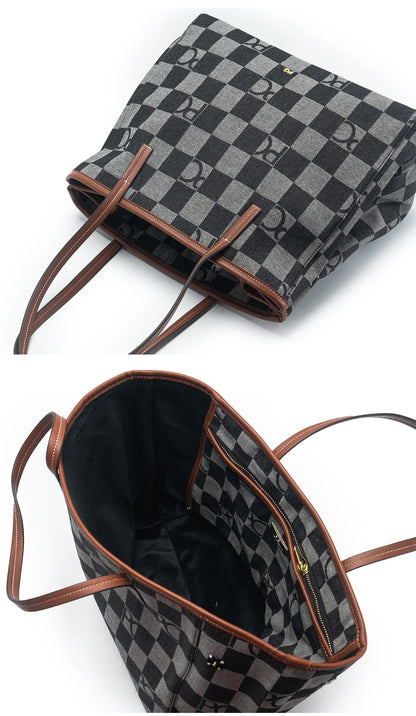 Women Shoulder Bag Retro Chessboard Design High End Versatile, Large Capacity Daily Travel Simple Practical Atmospheric Items
