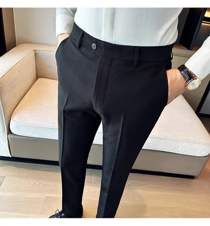 2024 Spring Autumn Fashion Business Casual Pants Men's Straight Leg Slim Fit Suit Pants Formal Office Social Wedding Dress Pants
