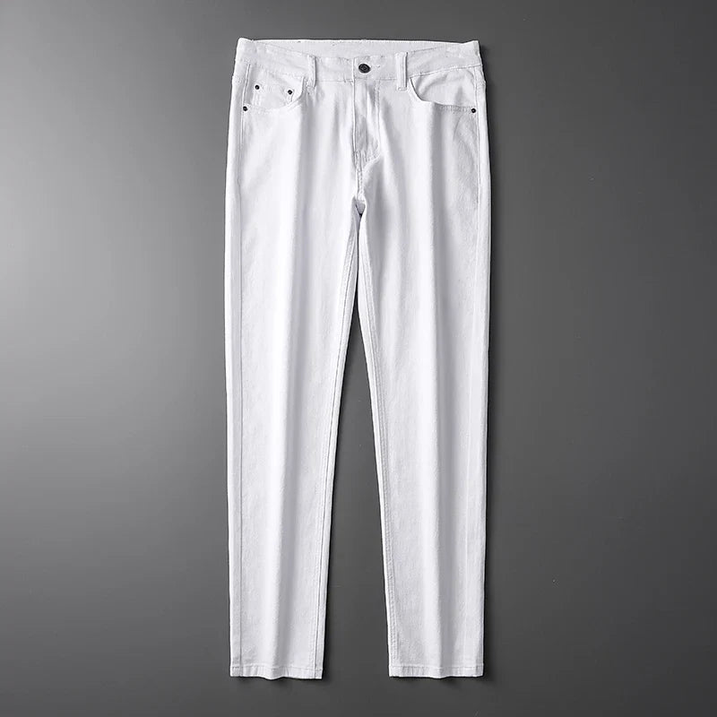 Men’s Korean Style Slim Straight Jeans Spring Cotton Stretch Denim Pants Comfort Fitted Casual Fashion Soft Male Daily Trousers