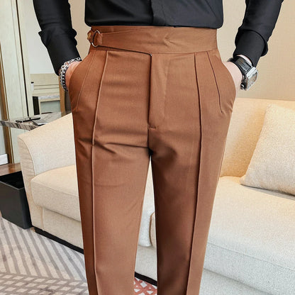 High Quality Men's Suit Pant Solid Color England Style Slim Fit Casual High Waist Trousers Men Spring Autumn Fashion Suit Pants