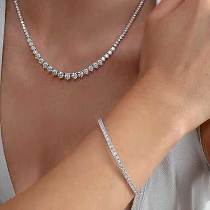 3-Claw Graduated Moissanite Tennis Necklace S925 Sterling Silver with Certificate Lab Diamond Wedding Riviera Necklace for Women