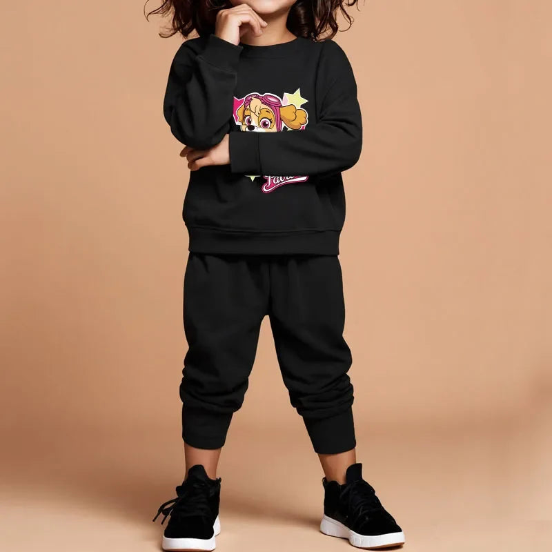 Printed Girls Pullover and Trousers Two Piece Sets Autumn Kids Casual Hoodies Set Spring Fall Children Sweatsuits New