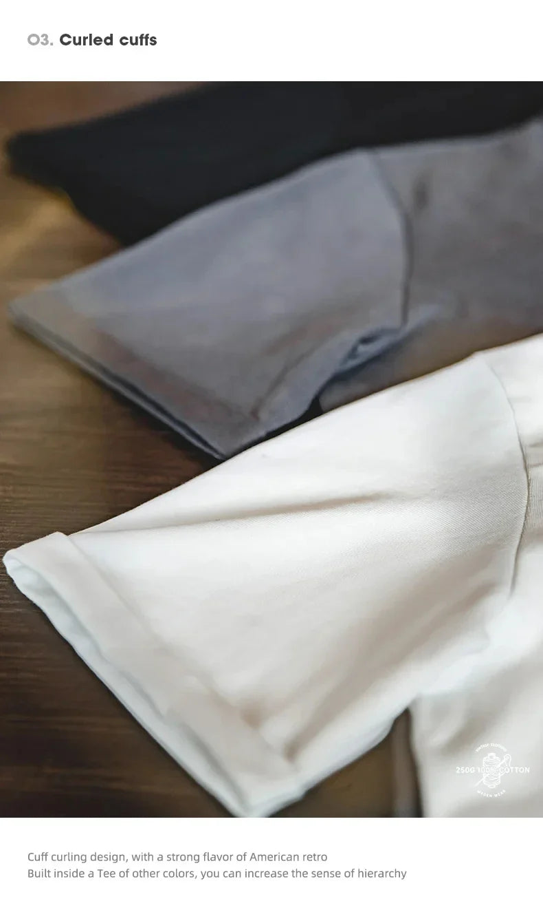 Summer Solid Color Short Sleeve T-Shirts 100% Cotton Round Neck Tees with Rolled Edge Cuffs Casual Tops for Men