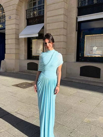 Women Elegant Bodycon Maxi Dress Ruffled Long Mesh Dress Sexy Blue Vacation Wedding Guest Party Dresses