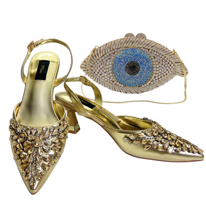 Women's Clutch Bag and Shoes Fairy Diamond High Heels Stylish Dress Shoes Pointed Toe Stiletto Heels Elegant Party Wedding Shoes