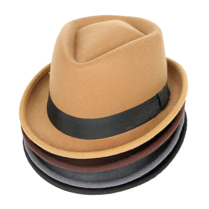 Classic Fedoras Men's Hat Fashion Autumn 2026 Solid Winter Short Sleeve Fedora Jazz Top Hats Women Black Gentleman Felt Cap