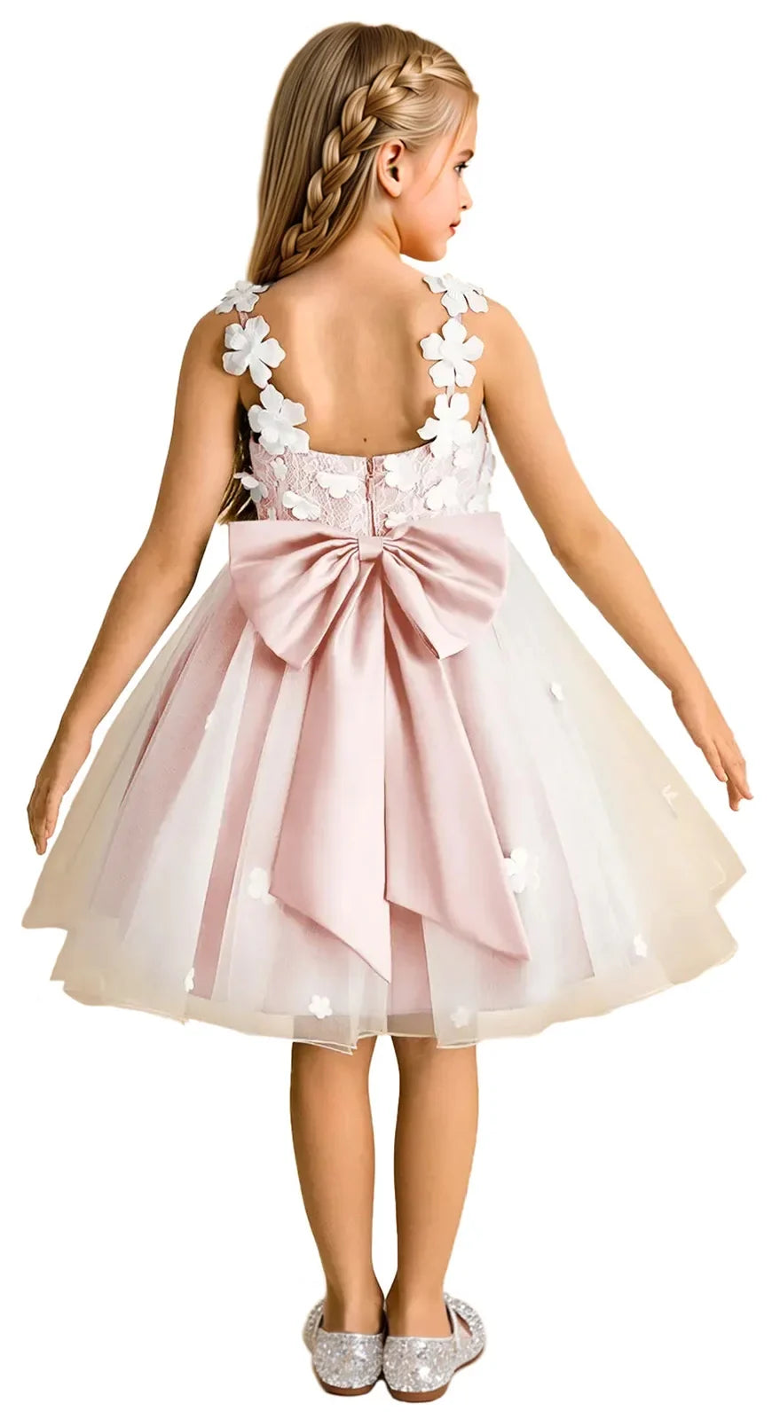 Snvdzo Princess Girls Lace Flower Girl Dress 3D Floral Sleeveless Tulle Princess Wedding Pageant Party Dresses 2026 with Big Bow