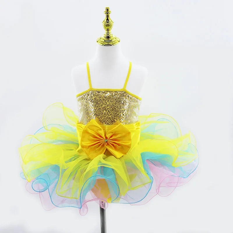 2024 Pink Kids Ballroom Clothing Sequined Flower Tutus Ballet Dress For Girl Modern Dance Tutu Dress Girls Ballet Princess Dress