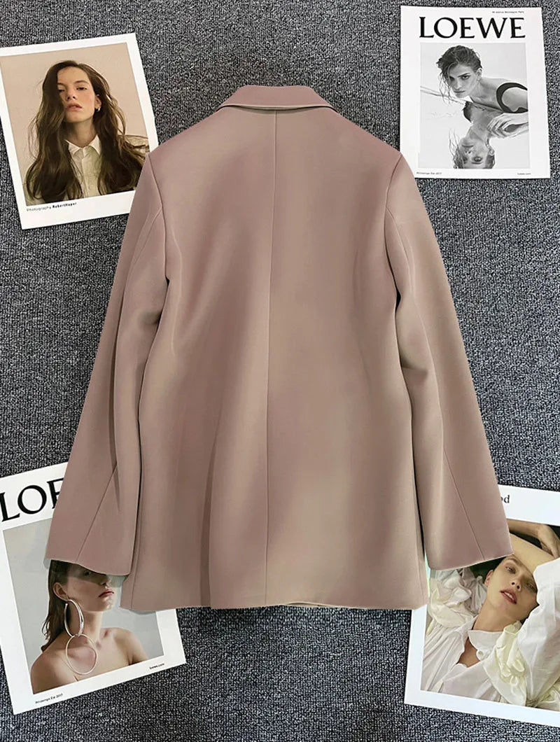Casual Small Suit Jacket Women Fashion Loose Metal Double-Breasted Blazer Coat Korean Occupation Office Formal Lapel Blazers