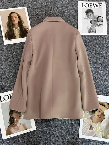 Casual Small Suit Jacket Women Fashion Loose Metal Double-Breasted Blazer Coat Korean Occupation Office Formal Lapel Blazers
