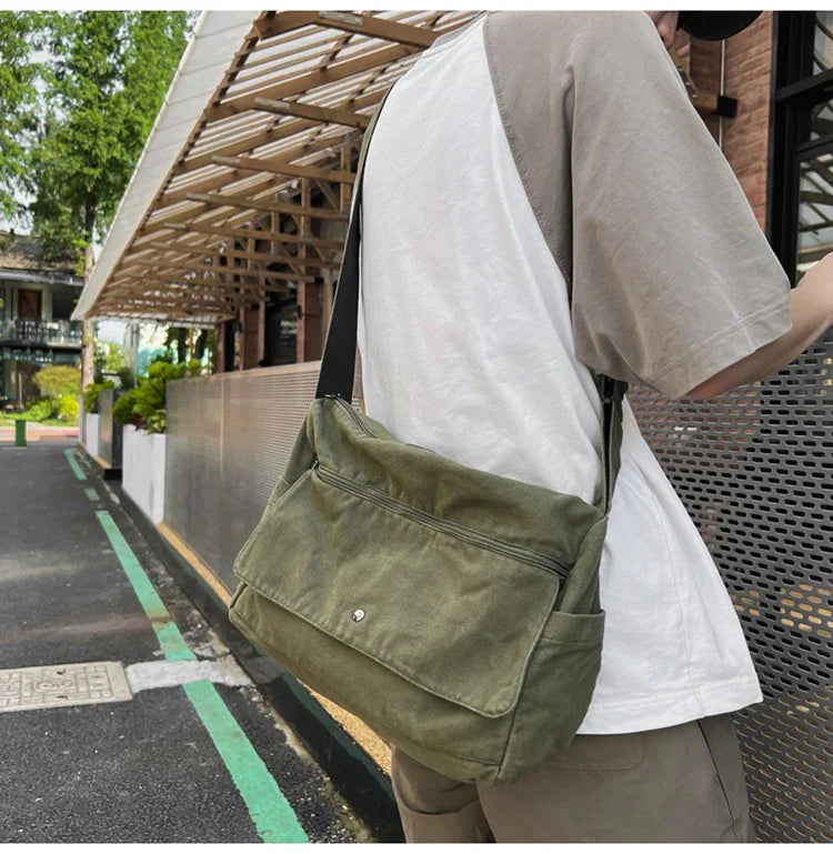 Solid Color Canvas Shoulder Bags Women 100% Cotton Satchels Korea Style Cloth Messenger Bags Large Crossbody Bags Book Packages