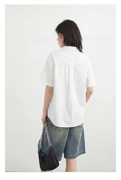 Fashion Women Shirt Short Sleeve Loose Casual Design Button Embroidered Placket Female Blouses Cotton Coat Summer 2026