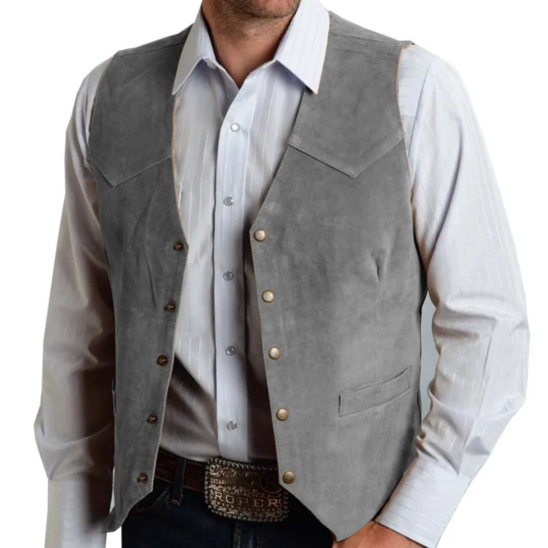 Men Vest Gold Suede Leather Gentleman Business Waistcoat Vintage Western Cowboy Regular Slim Business Banquet Men Suit Vest