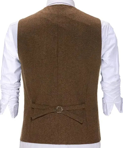 Men Vest Silver Herringbone V Neck Single Button Waistcoat For Wedding Banquet Birthday Business Casual Work Men Suit