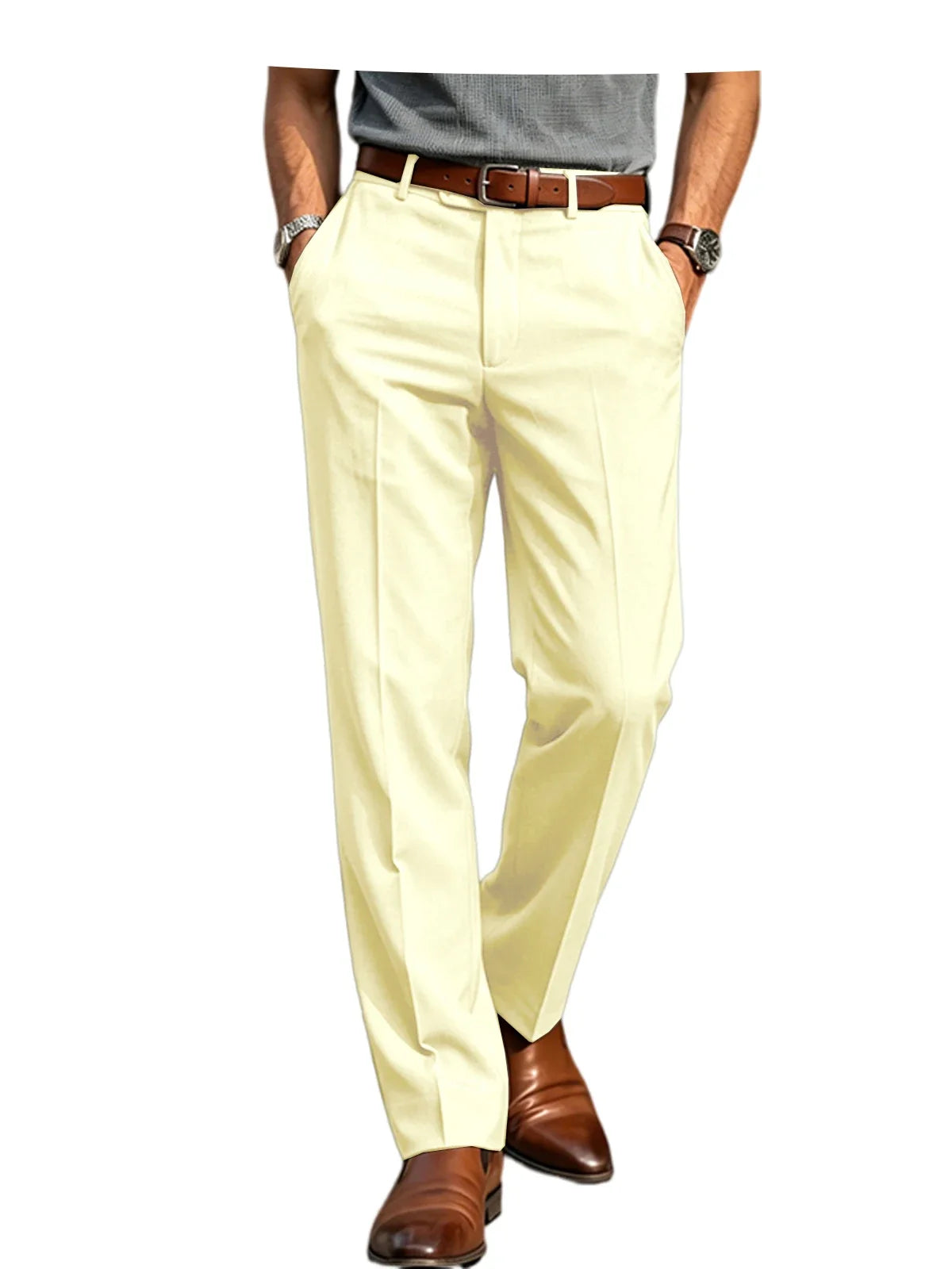 Men's Formal Linen Summer Pants Classic Straight Suit Trousers Lightweight Breathable Soft Fashion Casual For Office Daily Wear