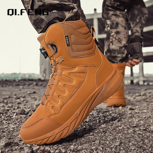 Large Outdoor Training Boots Men's Mountaineering Hiking Boots High Top Rotating Buckle Fashion Camouflage Sports Shoes