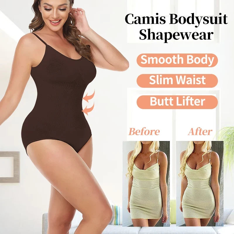 Women Seam-free Sleeveless V-Neck Bodysuit Shapewear Tummy Control Body Shaper Tank Top Red Blue