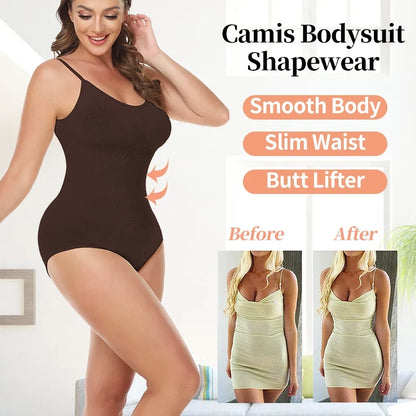 Women Seam-free Sleeveless V-Neck Bodysuit Shapewear Tummy Control Body Shaper Tank Top Red Blue