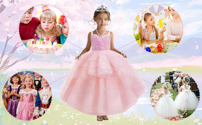 Movie Good Witch Costume Kids Pink Dress With Crown Magic Wand And Gloves For Girls Evil Halloween Birthday Party Prom Outfits