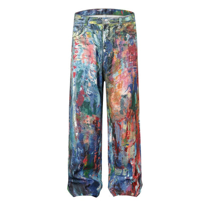 2026 Ropa Y2K Streetwear Graffiti Painting Baggy Jeans Pants For Men Designer Clothes Colorblock Kanye Wide Leg Denim Trousers