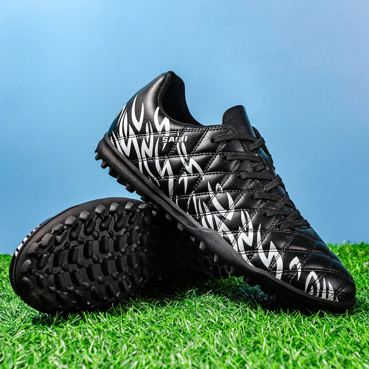 Men Women Kids Youth TF Turf Soccer Cleats PU+Fabric Upper Rubber Sole Non-Slip Wear-Resistant Training Shoes