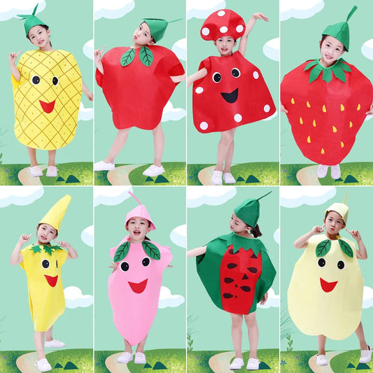 1Set Children Cosplay Fruit Veggie Costume Funny Holiday Party Cute Clothes Suit Children Performance Overclothes Stage Costume