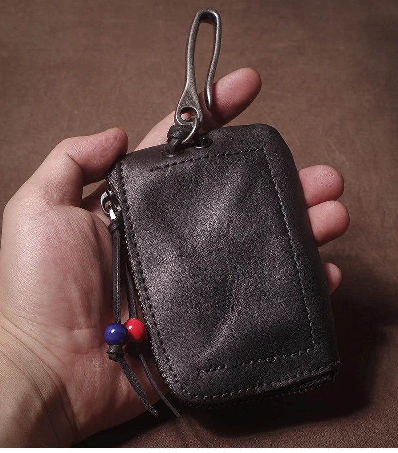 High Quality Genuine Leather Home Car Key Bag Retro Men Handmade Top Cowhide Coin Purse Women Zipper Mini Wallet Card Holde
