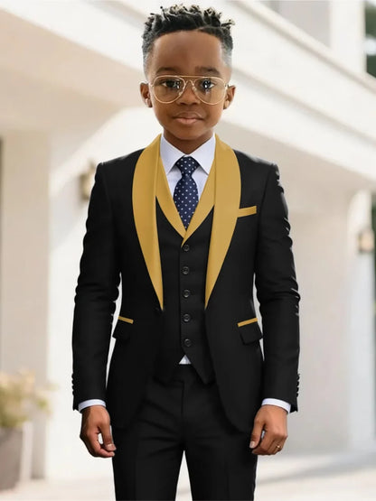 New Kids Suit Set 3 Pieces Wedding Ring Bearer Outfit Boys Handsome Shawl Lapel Tuxedo For Piano Peformance 2-20T
