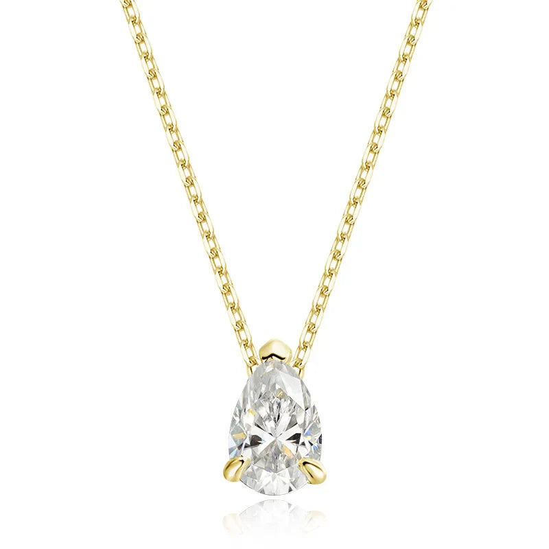 Certified 1CT 2CT Pear Cut D VVS1 Moissanite Necklace for Women 18k Gold Plated Jewelry 100%  Sterling Silver 925 Pendant