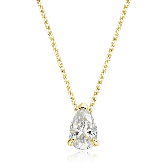 Certified 1CT 2CT Pear Cut D VVS1 Moissanite Necklace for Women 18k Gold Plated Jewelry 100%  Sterling Silver 925 Pendant