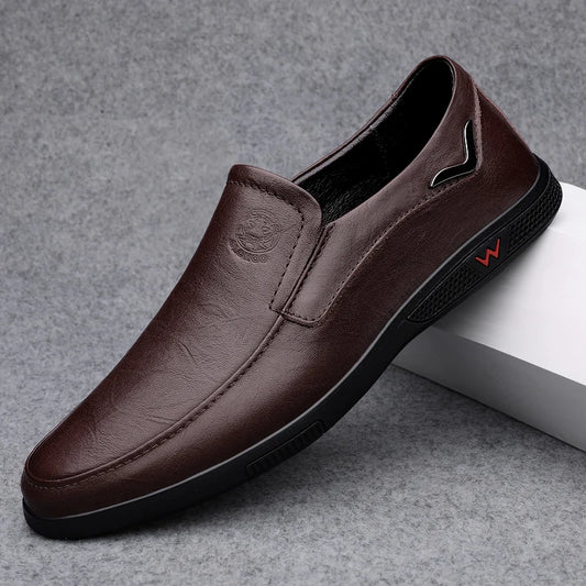 Men's Business Casual Shoes Handmade Layered Cowhide Rubber Bottom Leather Footwear for Office And Leisure