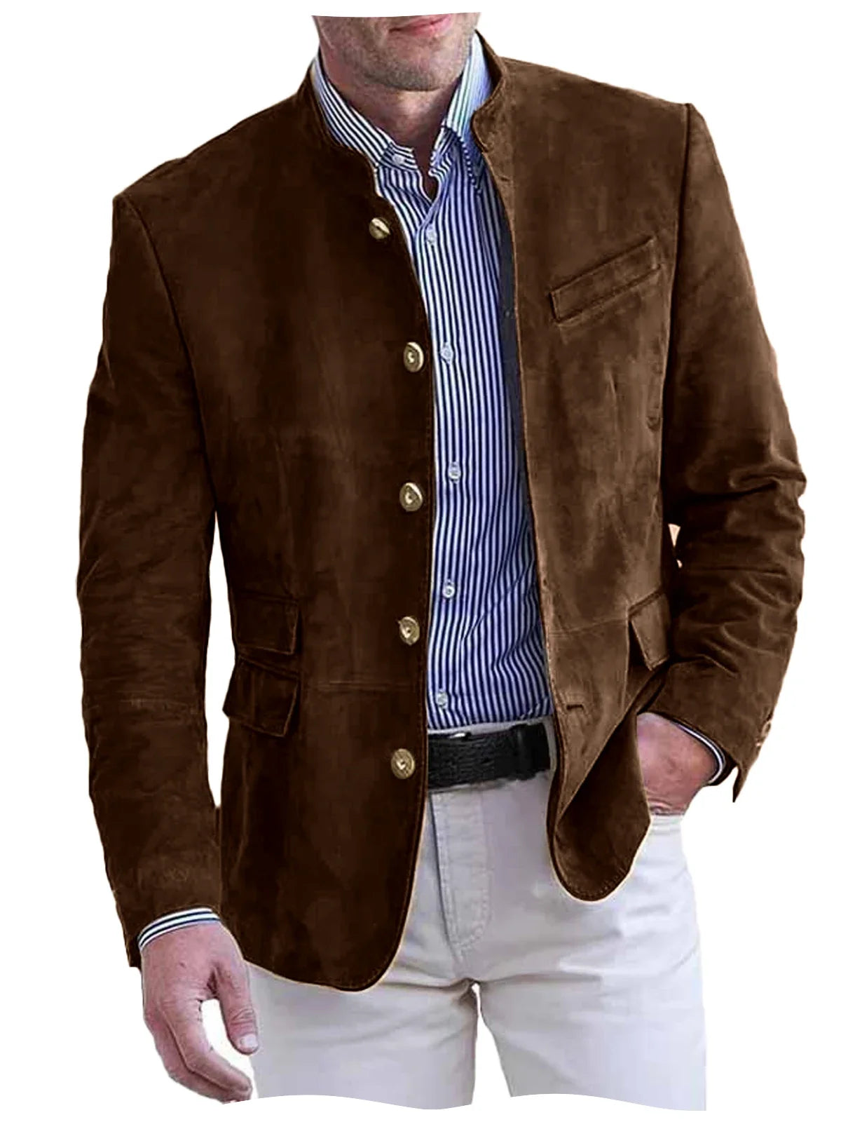 Autumn Winter Men's Casual Blazer Fashion Single-Breasted Snowflake Fleece Jacket Solid Color Daily Work Business Party Coats