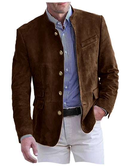 Autumn Winter Men's Casual Blazer Fashion Single-Breasted Snowflake Fleece Jacket Solid Color Daily Work Business Party Coats