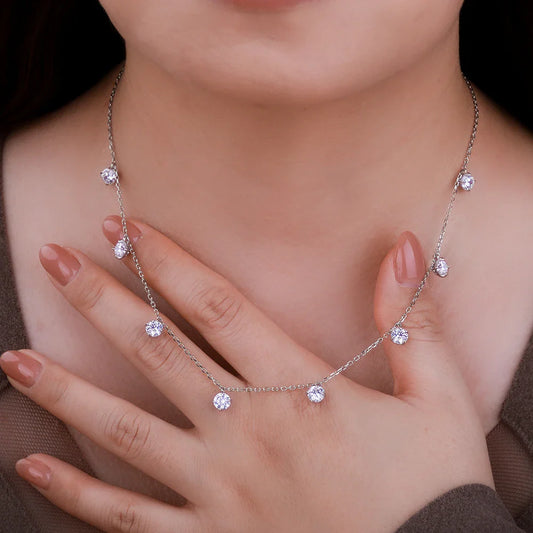8 Stone Round Cut Real Moissanite Necklace for Women Floating Tiny Diamonds Neck Chain S925 Silver 18K Gold Plated Jewelry Gift