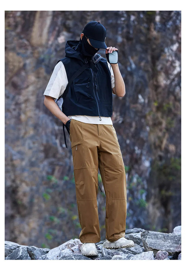 Men's Outdoor Hiking Pants 2026 Summer Sports Waterproof Straight Paratrooper Light Loose Mountaineering Pants