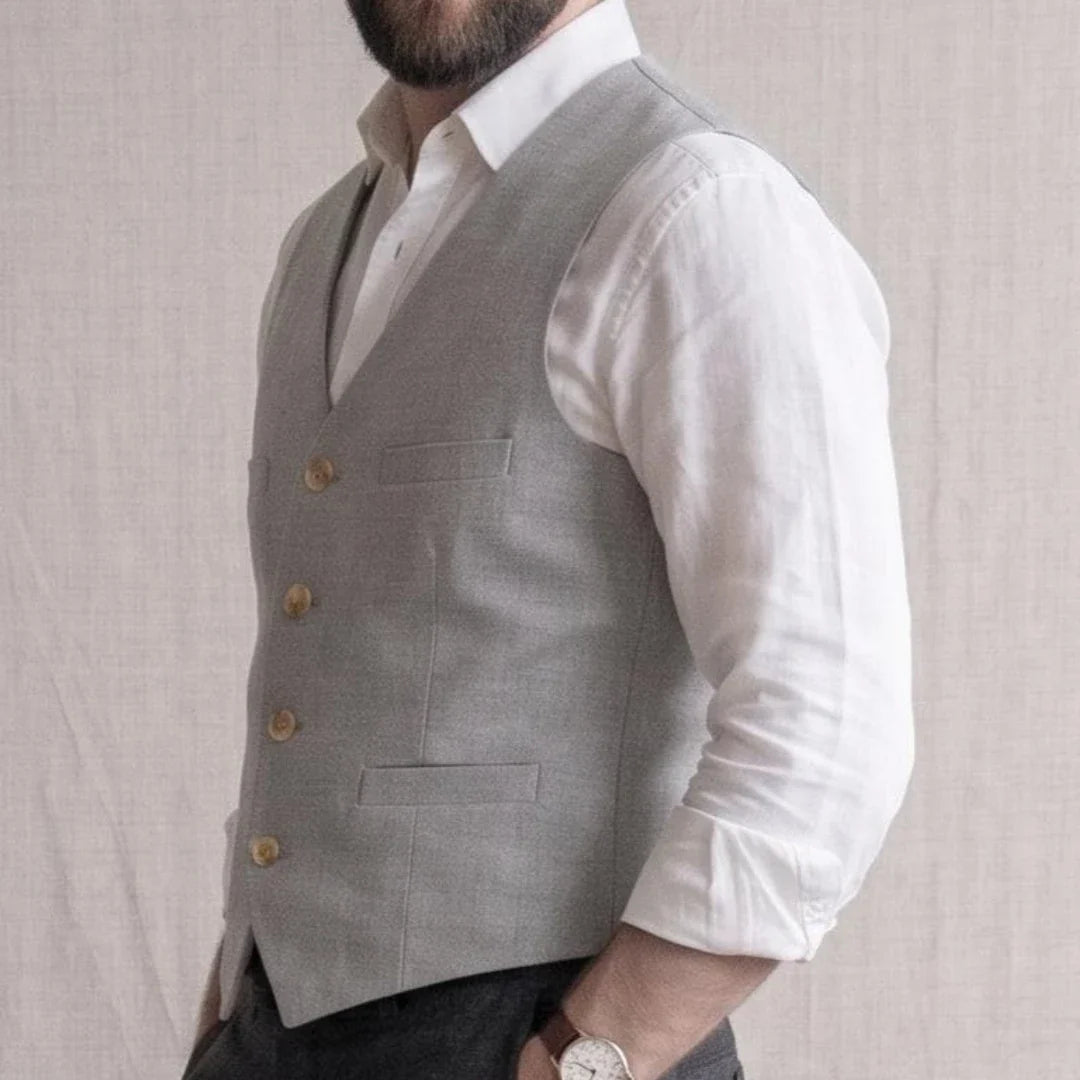 Men Vest Gray Solid Single Button V Neck Waistcoat For Wedding Banquet Business Party Office Work Casual Daily Men Suit Vest
