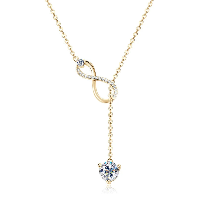 Round Moissanite Infinity Charm Pendant Necklace for Women S925 Sterling Silver Necklaces Chains Wedding Jewelry Gifts