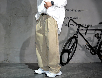 ‌Japanese Premium Vintage Distressed Paint Splash Cargo Pants Men Streetwear Loose Casual Straight Leg Haram Trousers Trendy