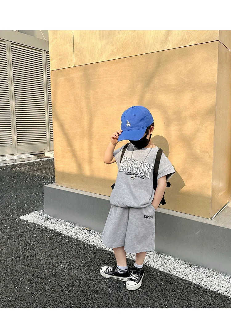 Summer Baby and Boys Cotton Alphabet Printed Short-Sleeved Tee Tops+Shorts Pant Sets Kids 2PCS Tracksuit Children Outfit 2-8 Yr