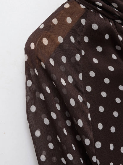 Women 2026 Trend Polka Dot Print Blouse Bow Scarf Collar Long Sleeve Shirt Female Fashion High Street Lady Chic Thin Tops