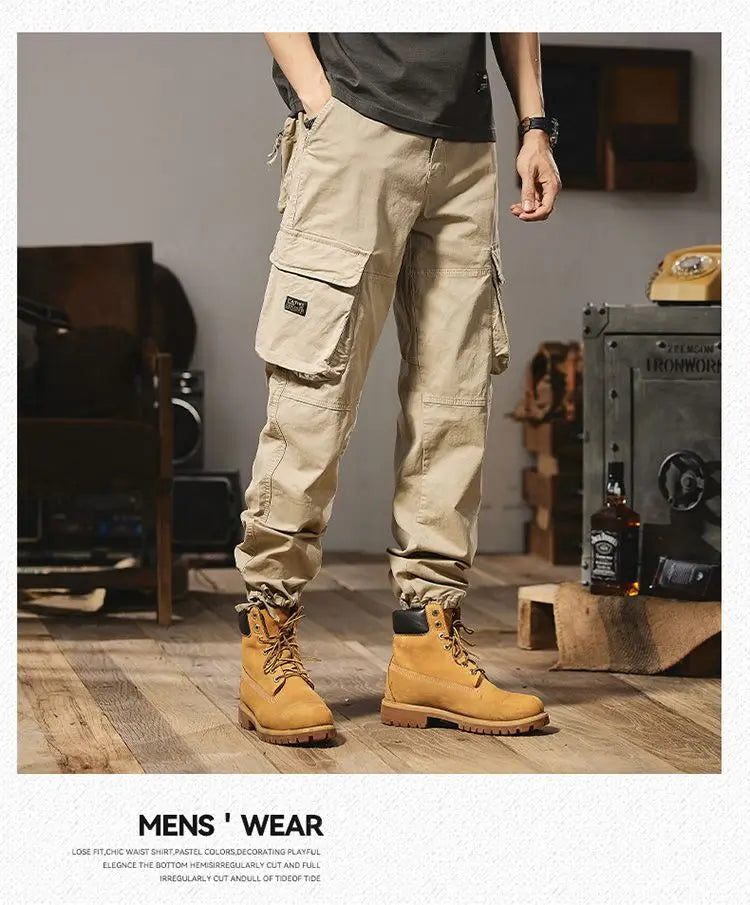 Men Fashion Military Cargo Pants Regualr Straight Fit Cotton Camouflage Green Black Grey Color Trousers W9202