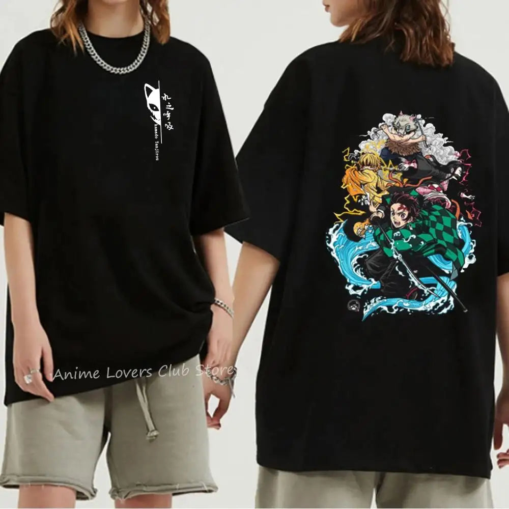 Japanese Anime Demon Slayer Graphic Print T Shirt Fashion Casual Crew Neck Short Sleeve Plus Size T Shirt Women