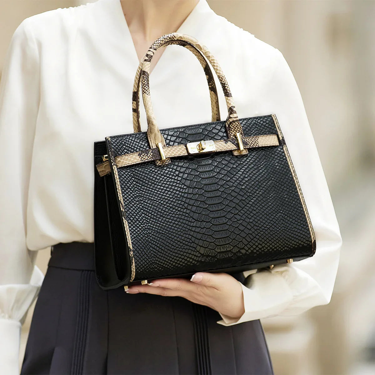 Hot Brand 100% Genuine Leather Single Shoulder Bag Business Women  Black Animal Pattern Purses High End Totes#YC350