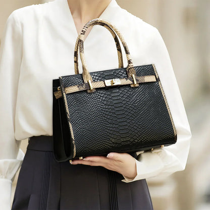 Hot Brand 100% Genuine Leather Single Shoulder Bag Business Women  Black Animal Pattern Purses High End Totes#YC350