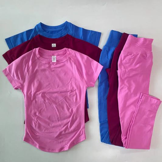 2 Piece Leggings Set Women Longline Short Sleeve Gym Crop Top High Waist Yoga Leggings Workout Sports Suit Fitness Clothes