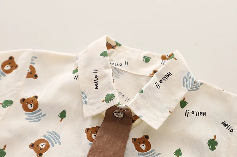Summer Baby Boys Clothes Suit Children Casual Cartoon Bear Tie Shirt Shorts 2Pcs/Sets Kids Outfits Toddler Costume Clothing 1-5y