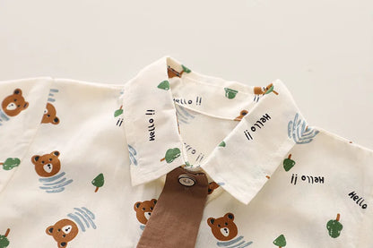 Summer Baby Boys Clothes Suit Children Casual Cartoon Bear Tie Shirt Shorts 2Pcs/Sets Kids Outfits Toddler Costume Clothing 1-5y