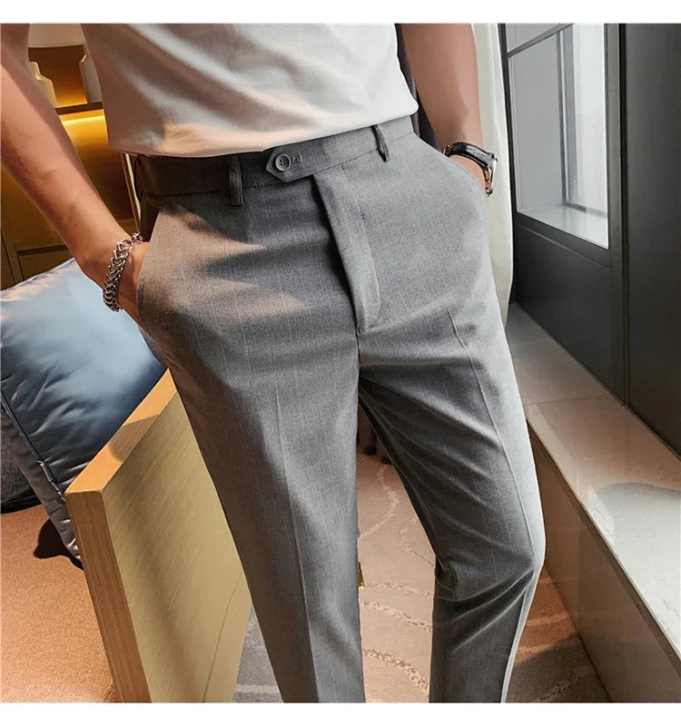 High Quality Fashion Striped Casual Men's Suit Pants 2026 New Business Office Social Wedding Slim Fit Trousers Oversized Size