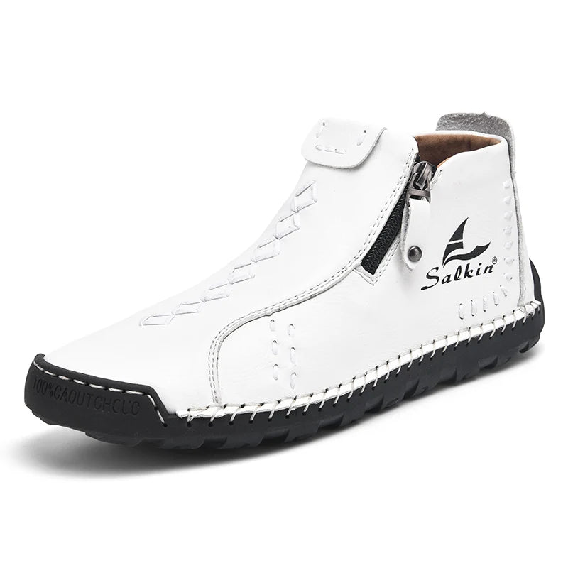 New Winter 2024 Handmade Leather Men Boots Zipper Design Sneakers Man Breathable Casual Leather Shoes Men Ankle Boots Outdoor