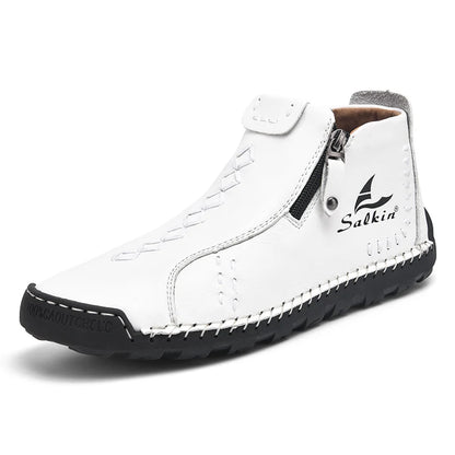 New Winter 2024 Handmade Leather Men Boots Zipper Design Sneakers Man Breathable Casual Leather Shoes Men Ankle Boots Outdoor
